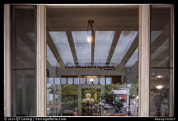 Central Avenue window reflexion, Fordyce Bathhouse Visitor Center and Museum. Hot Springs National Park (color)