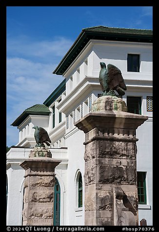 Columns toped with eagles. Hot Springs National Park, Arkansas, USA.