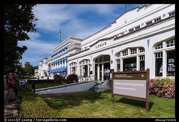 Bathhouse Row with Lamar Bathhouse Emporium. Hot Springs National Park (color)