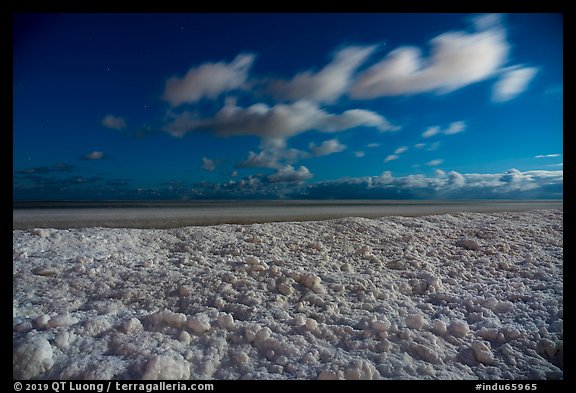 Shelf ice and Lake Michigan by moonlight, West Beach. Indiana Dunes National Park, Indiana, USA.