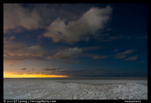 Distant Chicago skyline from West Beach at night. Indiana Dunes National Park (color)