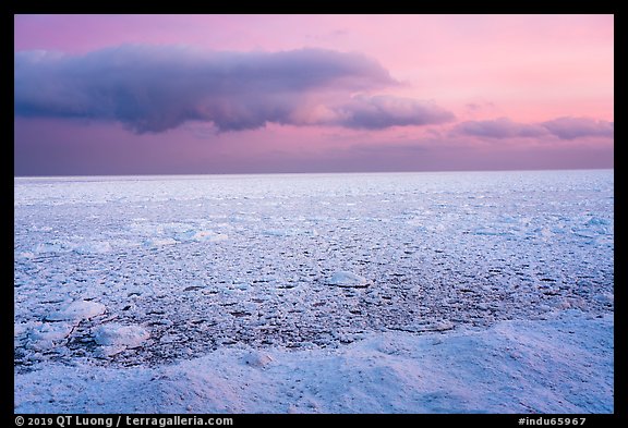 Frozen Lake Michigan from base of Mount Baldy. Indiana Dunes National Park, Indiana, USA.