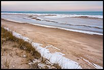 Beach in winter with snow and ice. Indiana Dunes National Park ( color)