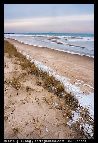 Dune, grasses, beach, and ice. Indiana Dunes National Park (color)