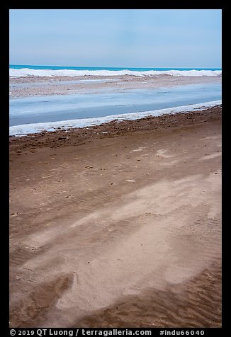 Sand beach, and ice in winter. Indiana Dunes National Park (color)
