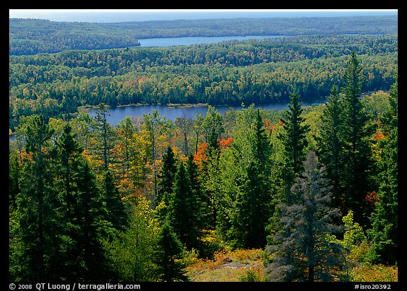 Lakes and forest from Mt Ojibway. Isle Royale National Park, Michigan, USA.