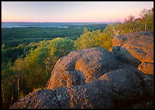 Mount Franklin granite outcrop and distant Lake Superior at sunset. Isle Royale National Park ( color)