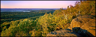 Rocky bluff overlooking island with Lake Superior in the distance. Isle Royale National Park (Panoramic color)