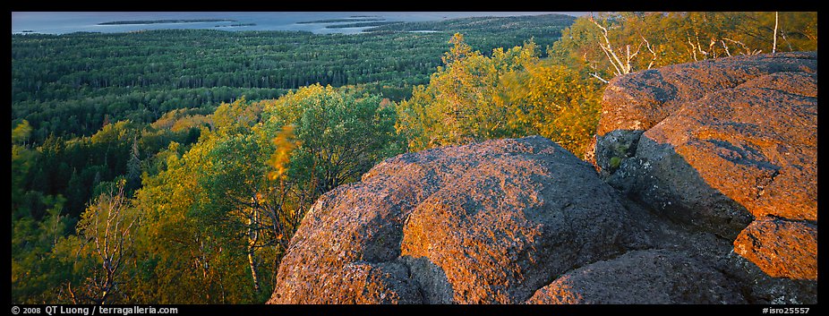 Rocky outcrop with last light. Isle Royale National Park, Michigan, USA.