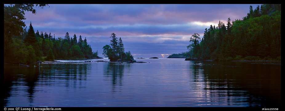 Cloudy sunrise on north woods lake. Isle Royale National Park (color)