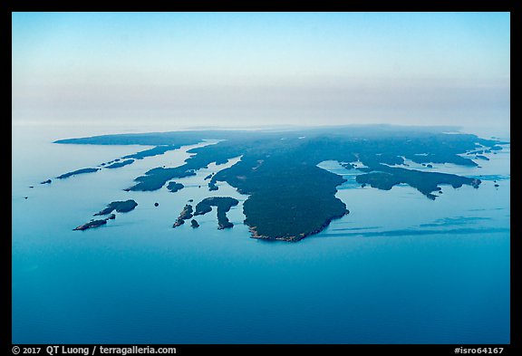 Aerial View of Isle Royale with aligned ridges. Isle Royale National Park, Michigan, USA.