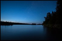 Tobin Harbor at dusk, with stars. Isle Royale National Park, Michigan, USA.