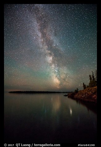 Milky Way reflected in Rock Harbor. Isle Royale National Park (color)