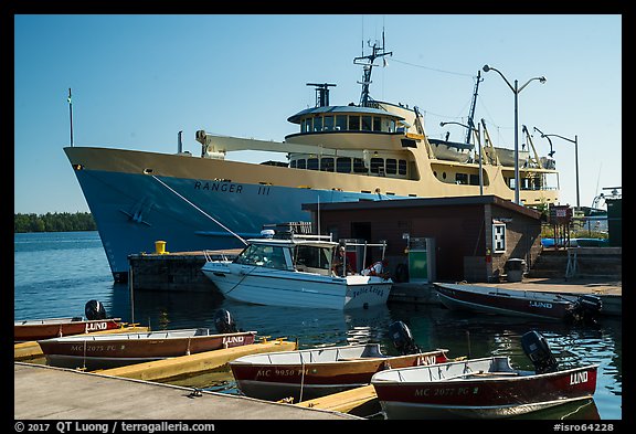 Marina and Ranger III ferry. Isle Royale National Park, Michigan, USA.