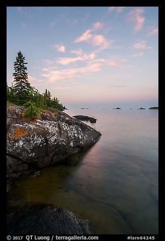 Lakeshore, Rock Harbor, sunset. Isle Royale National Park, Michigan, USA.