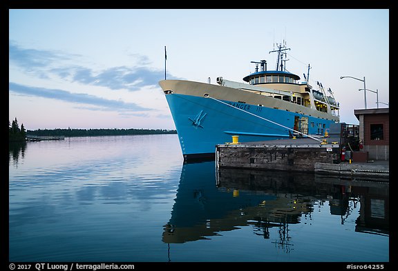 Ranger 3 national park service ferry moored at Rock Harbor. Isle Royale National Park, Michigan, USA.