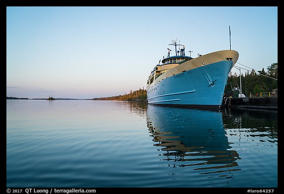 Ranger III national park service ferry and Rock Harbor. Isle Royale National Park, Michigan, USA.