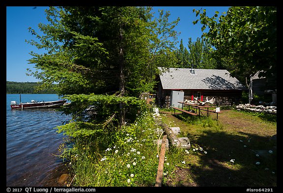 Bangsund Cabin and moose antlers collection. Isle Royale National Park, Michigan, USA.