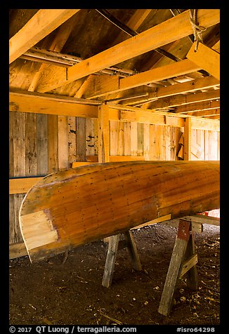 Canoe being built, Bangsund Cabin site. Isle Royale National Park (color)