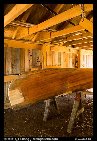 Canoe being built, Bangsund Cabin site. Isle Royale National Park, Michigan, USA.