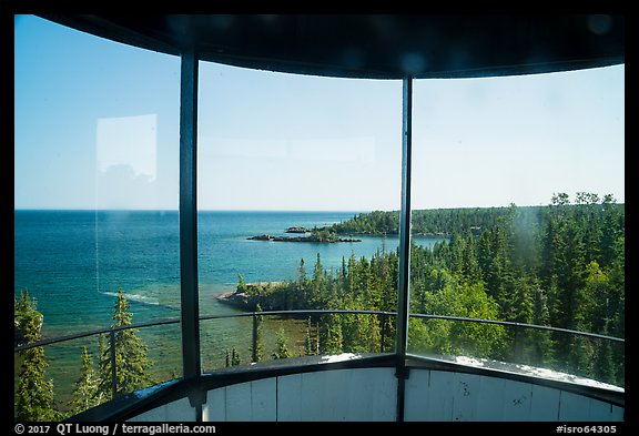 View from inside top of Rock Harbor Lighthouse. Isle Royale National Park, Michigan, USA.