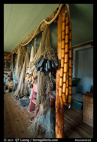 Inside Net House, Pete Edisen Fishery. Isle Royale National Park (color)