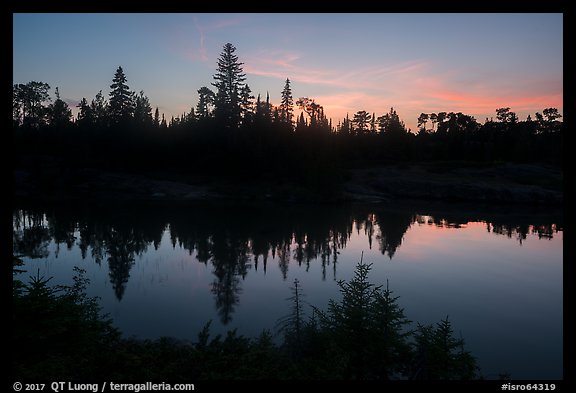 Tree ridge at sunset, Moskey Basin. Isle Royale National Park, Michigan, USA.