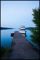 Motorboat and yacht moored at Moskey Basin dock. Isle Royale National Park ( color)