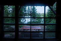 View from inside shelter, Moskey Basin. Isle Royale National Park, Michigan, USA.