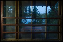 View from inside shelter at dusk, Moskey Basin. Isle Royale National Park ( color)
