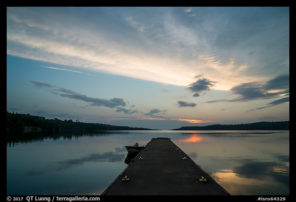 Dock and Moskey Basin, sunrise. Isle Royale National Park, Michigan, USA.