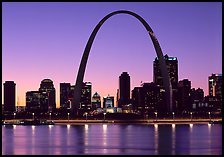 Arch and downtown skyline at sunset. Gateway Arch National Park ( color)