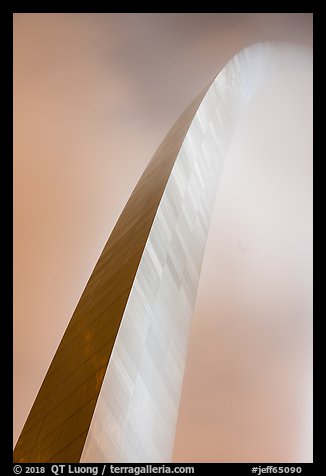 Curve of Gateway Arch on foggy night. Gateway Arch National Park (color)