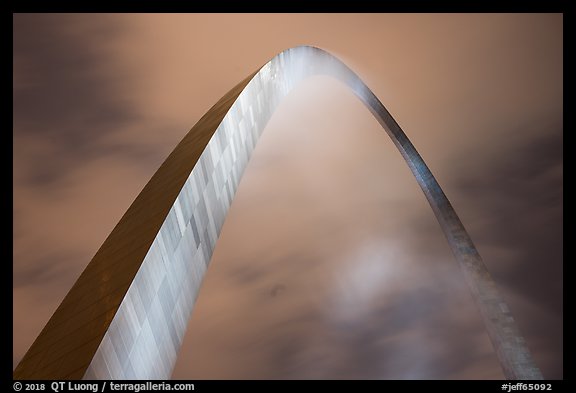 Gateway Arch and clouds at night. Gateway Arch National Park (color)