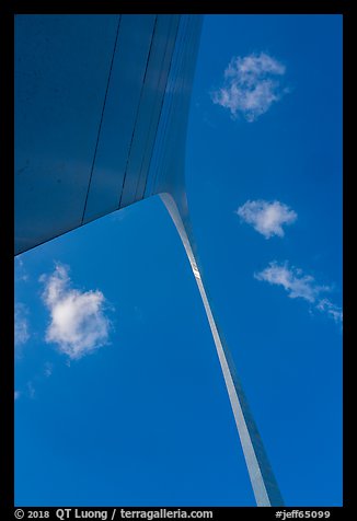 Arch from base with clouds and blue skies. Gateway Arch National Park (color)