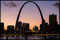 Arch and Old Courthouse across Mississippi River at sunset. Gateway Arch National Park ( color)