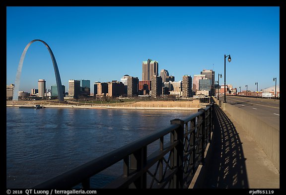 Arch and skyline from Eads Bridge. Gateway Arch National Park (color)