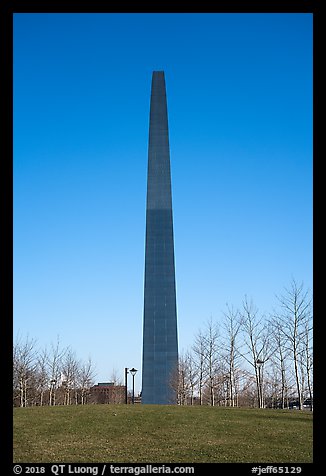 Sideway view of Arch from park in winter. Gateway Arch National Park (color)