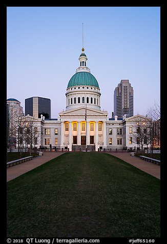 Old Courthouse from Arch's grounds at dawn. Gateway Arch National Park (color)
