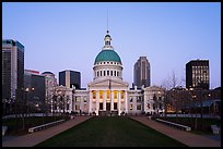 Old Courthouse and downtown from Arch's grounds at dawn. Gateway Arch National Park ( color)