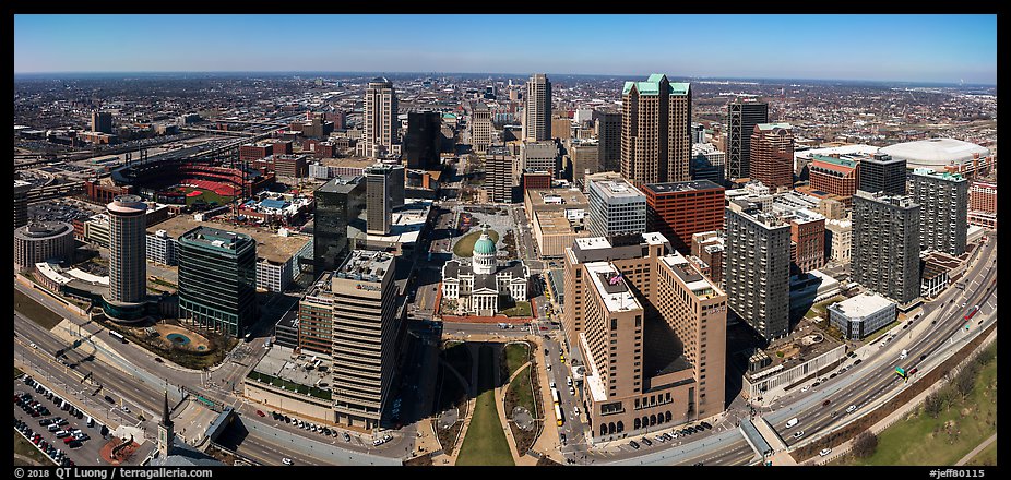 Downtown St Louis from top of Gateway Arch. Gateway Arch National Park (color)