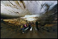 Talk in large room inside cave. Mammoth Cave National Park, Kentucky, USA.