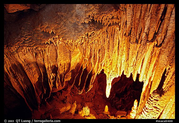 Stalagtites and stalagmites in the Frozen Niagara section. Mammoth Cave National Park (color)