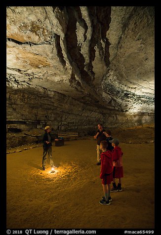 Ranger talking to family in cave. Mammoth Cave National Park (color)