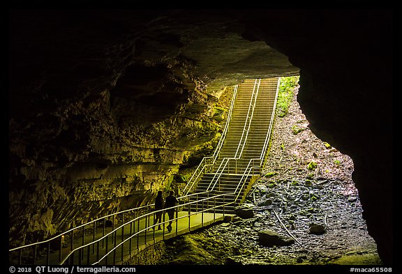 Visitors walk out of cave via historic entrance. Mammoth Cave National Park (color)