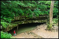 Vistor looking, River Styx resurgence. Mammoth Cave National Park, Kentucky, USA.