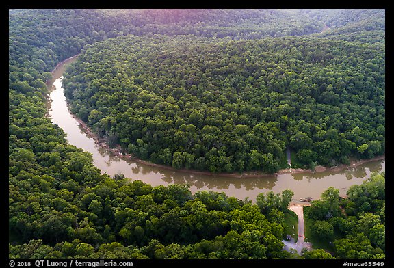 Aerial view of Green River and Houchin Ferry. Mammoth Cave National Park (color)