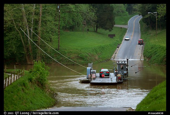 Car crossing Green River on ferry. Mammoth Cave National Park (color)