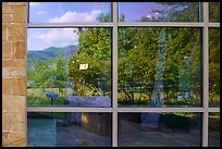 Window reflexion Sandstone Visitor Center. New River Gorge National Park and Preserve ( color)