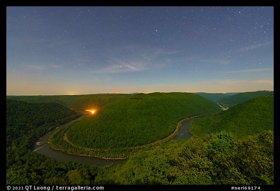 Night view from main Grandview overlook. New River Gorge National Park and Preserve (color)